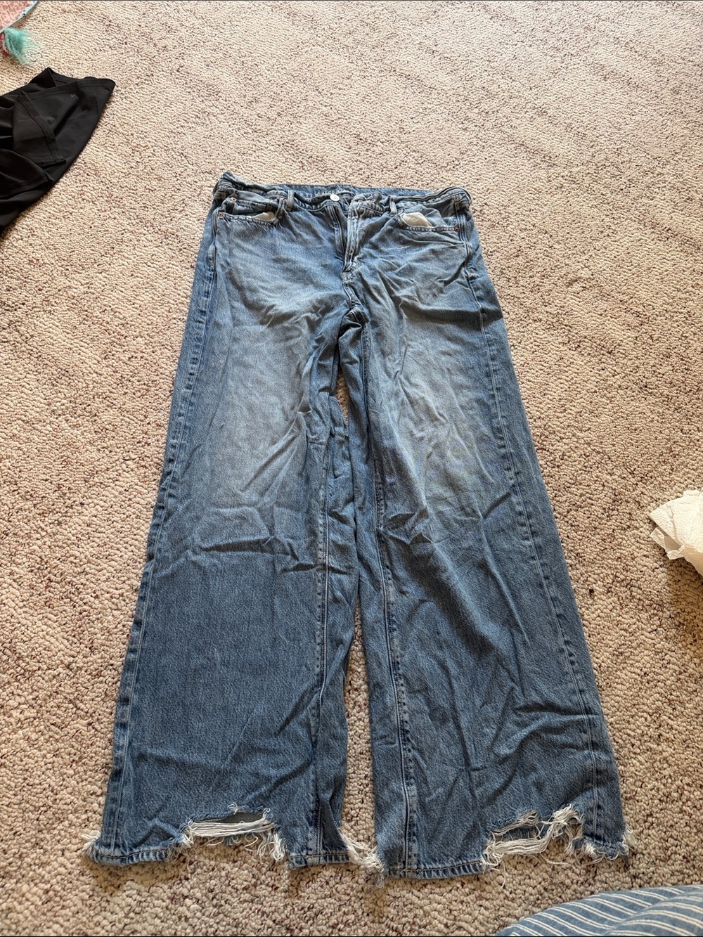 American Eagle Outfitters Distressed Wide-Leg Jeans in Blue